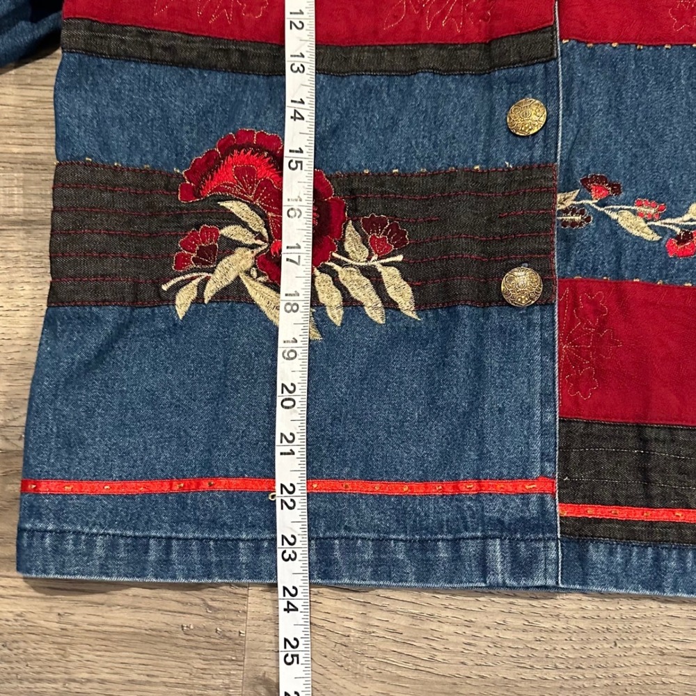 Vintage Tantrums Denim Jacket Women Large Floral Embroidered Patchwork Boho 90s - Picture 7 of 10